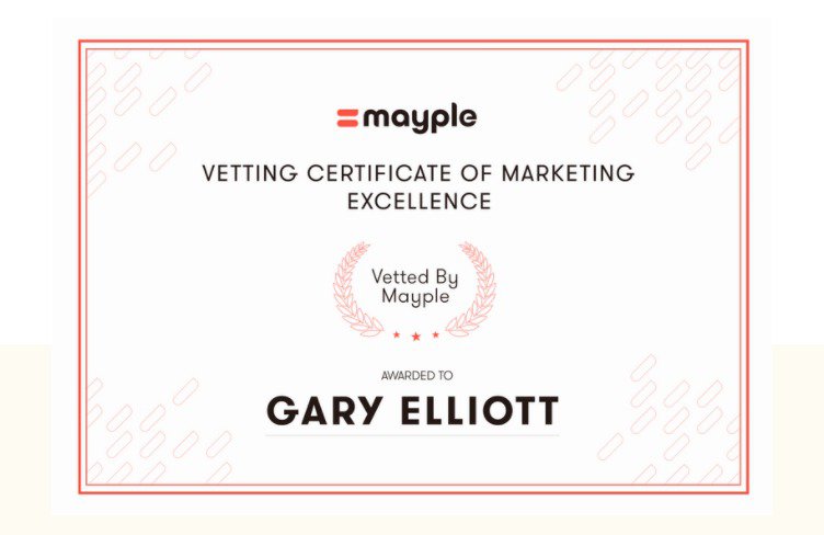 Mayple vetting certificate of marketing excellence