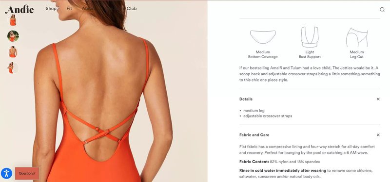 ecommerce Andie swimwear company content example image 