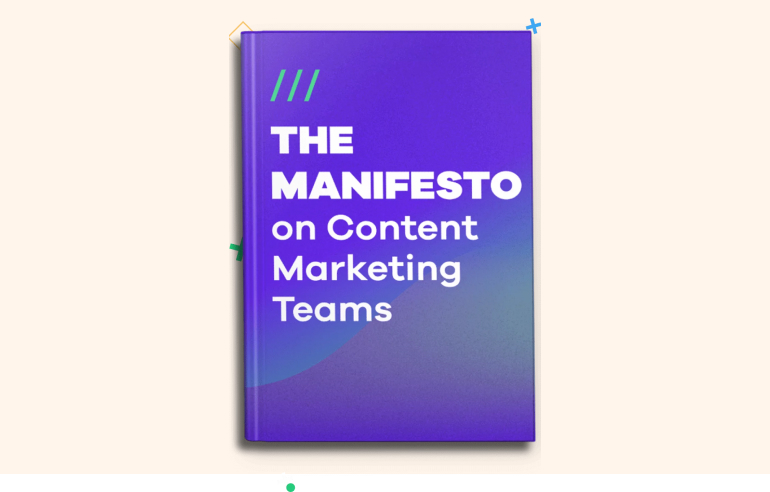 a purple book with the title of the manifesto on content marketing tea
